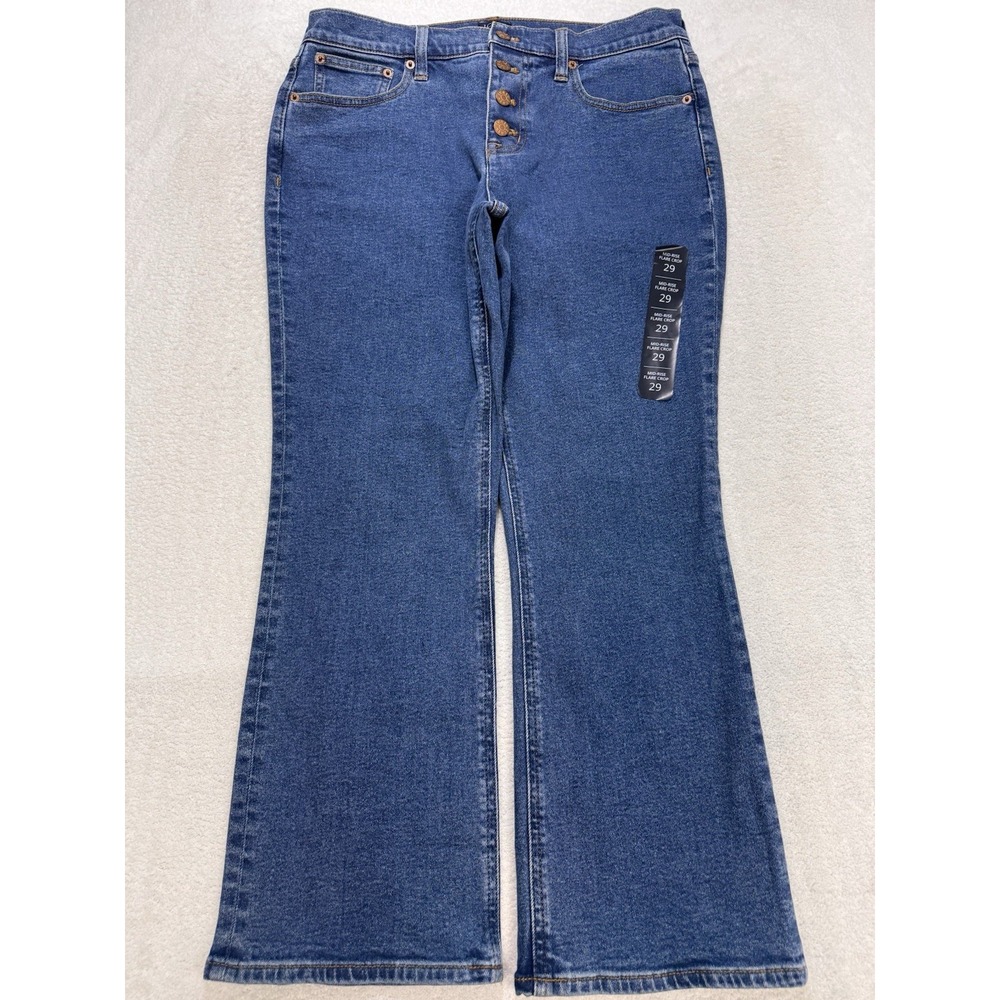 J Crew Jeans Womens 29 Blue Mid Rise Flare Crop Button Fly Mid Rise Casual Basic